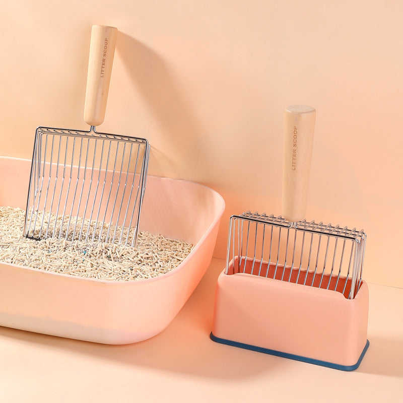 Metal Filter Cat Litter Shovel Set Pet Toilet Cleaning Scoop Poop Clean Tool Large Wooden Handle Pets Supplies DAILYMAXCARE