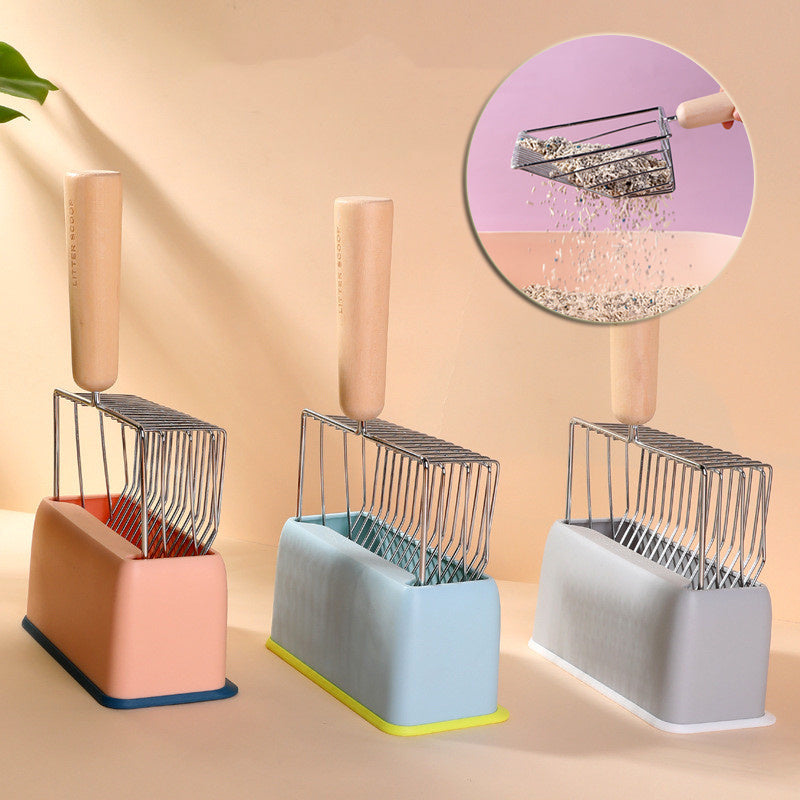 Metal Filter Cat Litter Shovel Set Pet Toilet Cleaning Scoop Poop Clean Tool Large Wooden Handle Pets Supplies DAILYMAXCARE