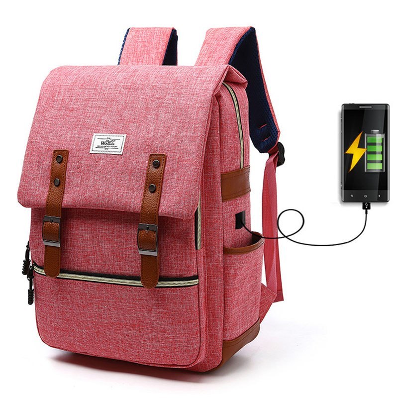 Vintage men women canvas backpacks school bags for teenage girls laptop backpack with USB charging fashion travel DAILYMAXCARE