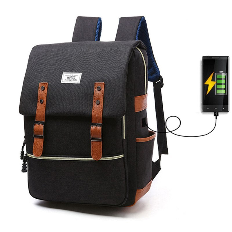 Vintage men women canvas backpacks school bags for teenage girls laptop backpack with USB charging fashion travel DAILYMAXCARE
