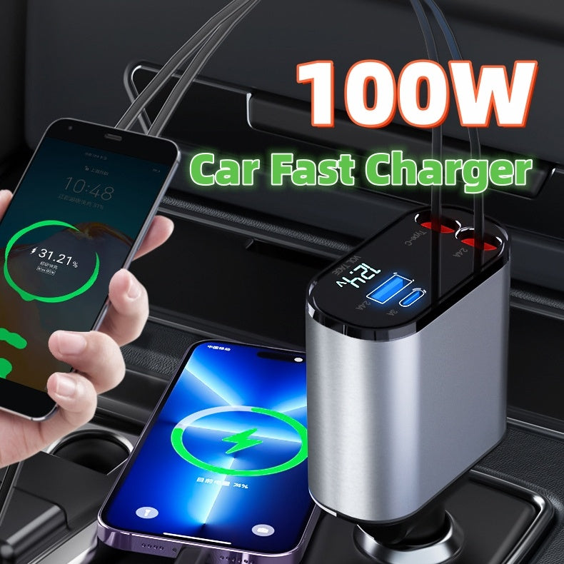 Metal Car Charger 100W Super Fast Charging Car Cigarette Lighter USB And TYPE-C Adapter DAILYMAXCARE