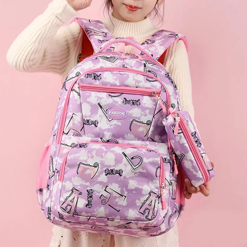 New Letter Print Backpack With Pencil Case Fashion Sweet Primary School Students Schoolbag For Girls Boys DAILYMAXCARE