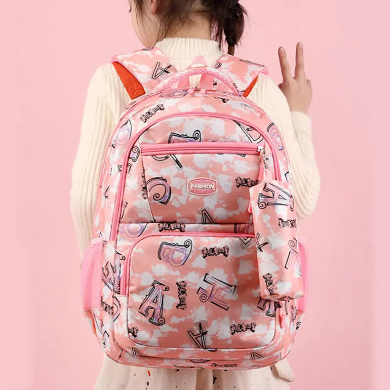 New Letter Print Backpack With Pencil Case Fashion Sweet Primary School Students Schoolbag For Girls Boys DAILYMAXCARE