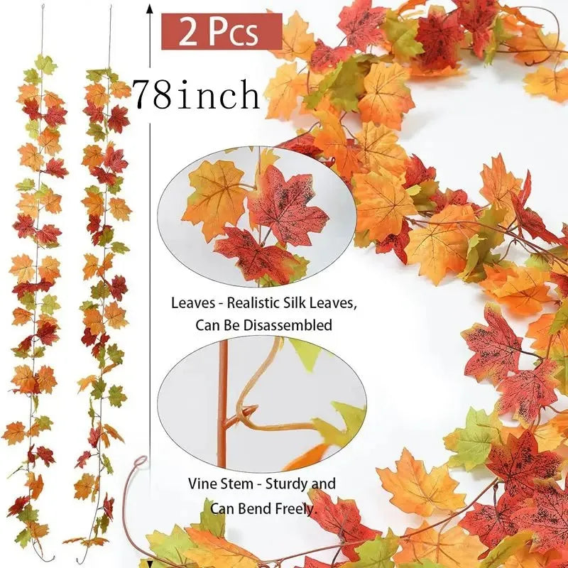 2M Artificial Fall Maple Leaf Garland Fake Plants Autumn Decor Leaves Vine for Thanks giving Halloween Festivals Wedding Decora Dailymaxcare