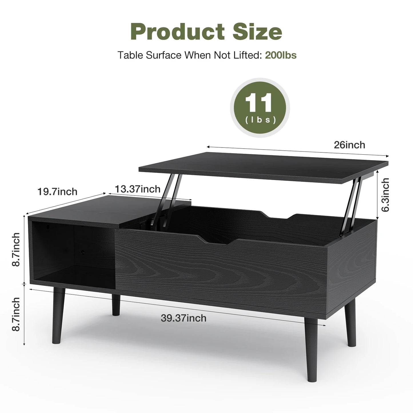 Top Coffee Tables 39.37"x19.7" Wood Dining Tables For Living Room With Adjustable Storage Shelf Easy To Lift Or Lower Dailymaxcare