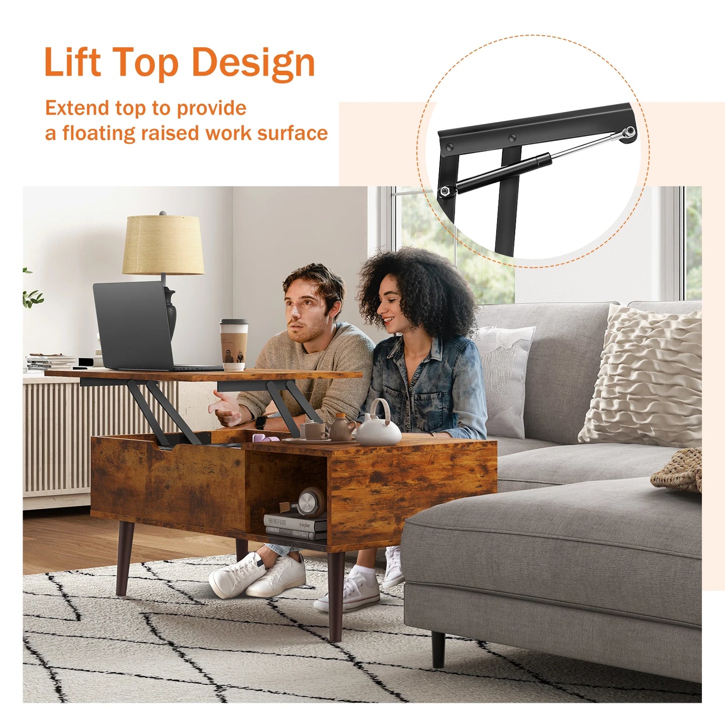 JHK Lift Top Coffee Tables 39.37"x19.7" Wood Dining Tables For Living Room With Adjustable Storage Shelf Easy To Lift Or Lower Dailymaxcare