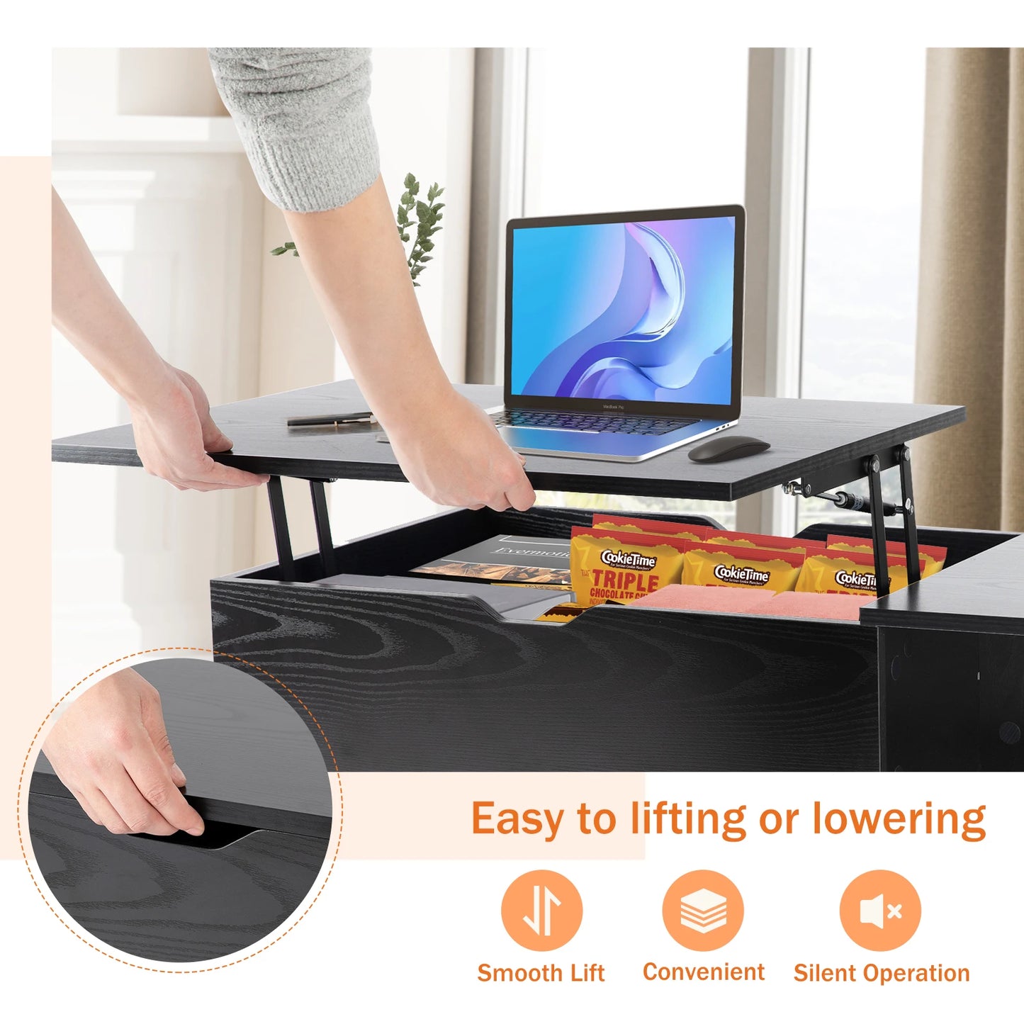 JHK Lift Top Coffee Tables 39.37"x19.7" Wood Dining Tables For Living Room With Adjustable Storage Shelf Easy To Lift Or Lower Dailymaxcare