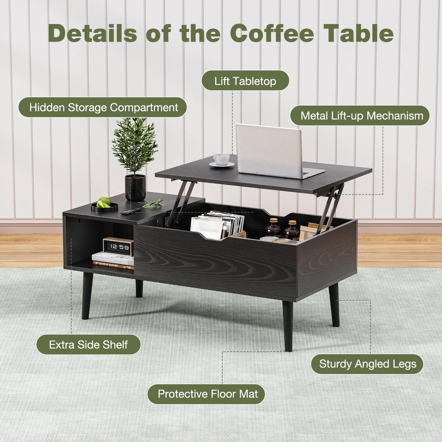 JHK Lift Top Coffee Tables 39.37"x19.7" Wood Dining Tables For Living Room With Adjustable Storage Shelf Easy To Lift Or Lower Dailymaxcare