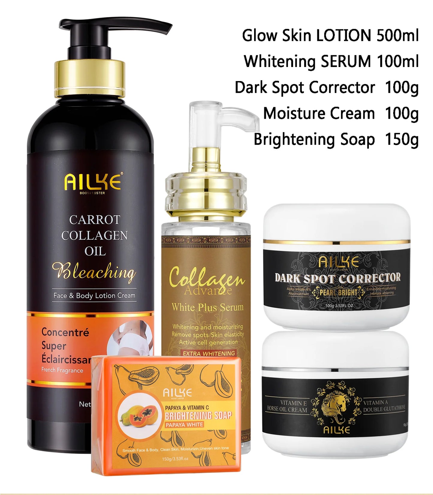 AILKE Collagen Women Skin Care, Moisturizing, Smoothing, Whitening, Youther, Removing Freckle & Spot, Skin Glowing 5 In 1 Kit Dailymaxcare