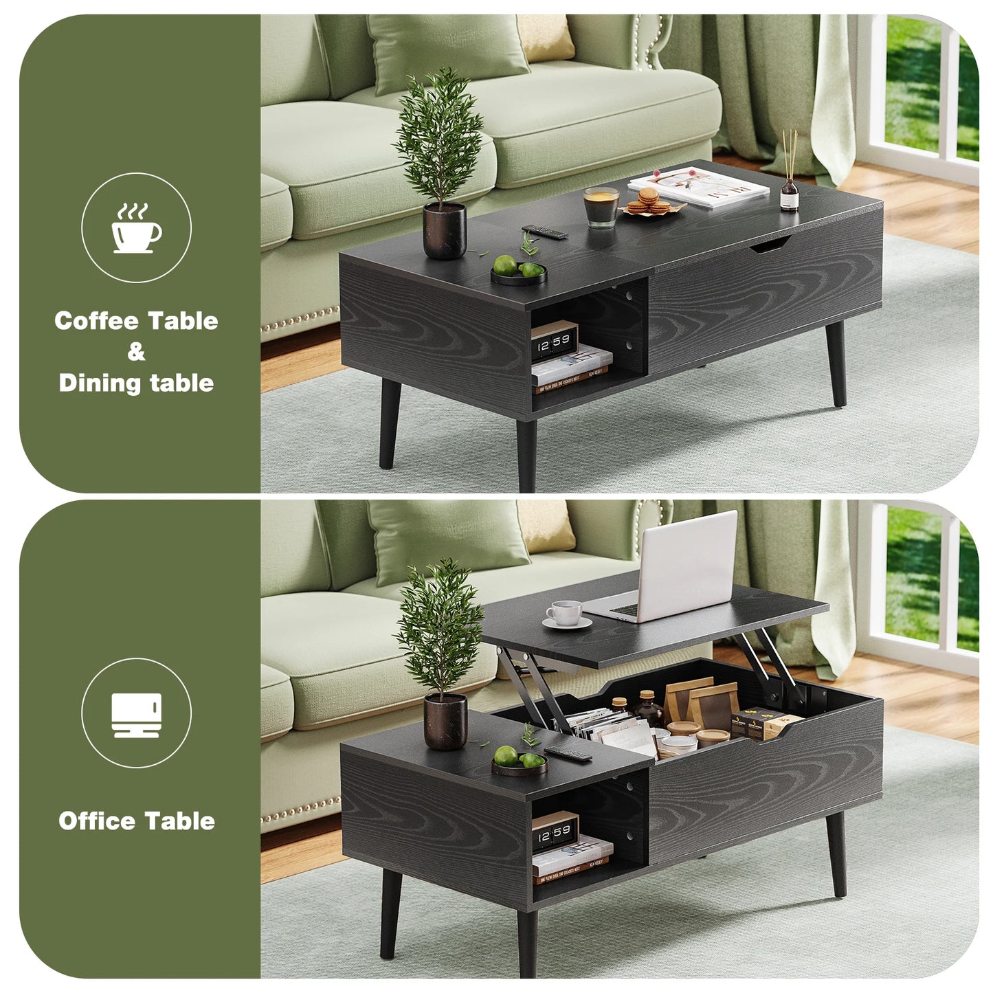 JHK Lift Top Coffee Tables 39.37"x19.7" Wood Dining Tables For Living Room With Adjustable Storage Shelf Easy To Lift Or Lower Dailymaxcare