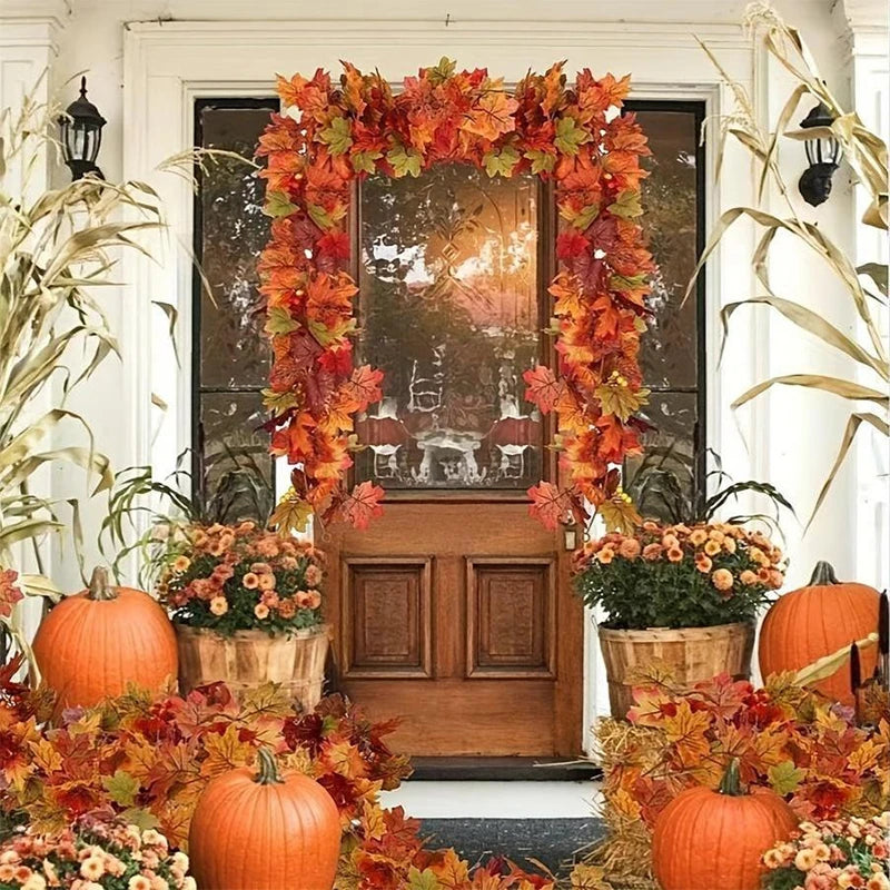 2M Artificial Fall Maple Leaf Garland Fake Plants Autumn Decor Leaves Vine for Thanks giving Halloween Festivals Wedding Decora Dailymaxcare