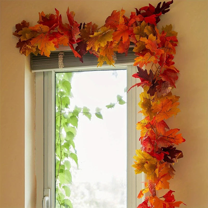 2M Artificial Fall Maple Leaf Garland Fake Plants Autumn Decor Leaves Vine for Thanks giving Halloween Festivals Wedding Decora Dailymaxcare