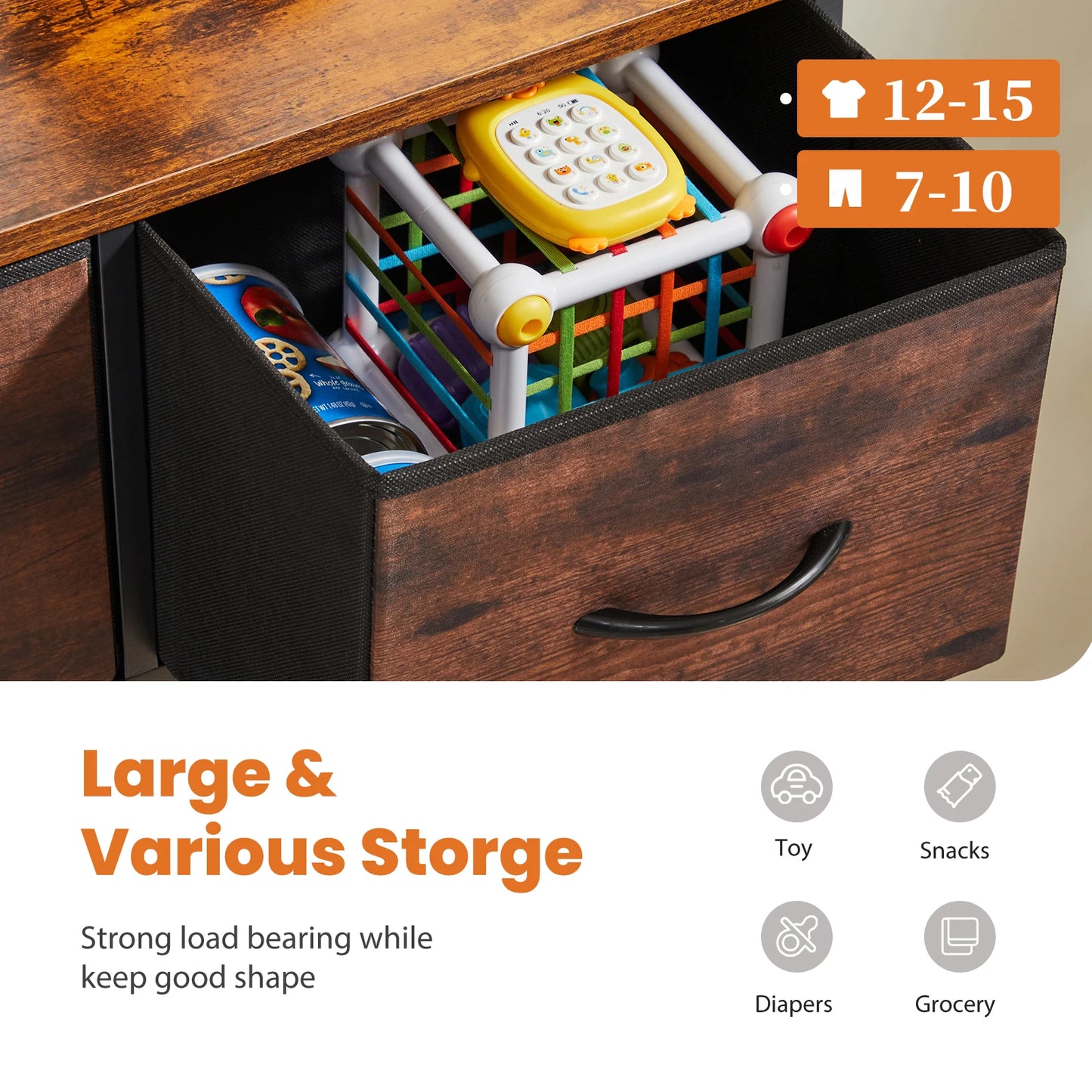Dresser For Bedroom With 9 Fabric Storage Drawer Wardrobe Tall Chest Organizer Closet Adult Kids Clothes Wood Cabinet Furniture dailymaxcare