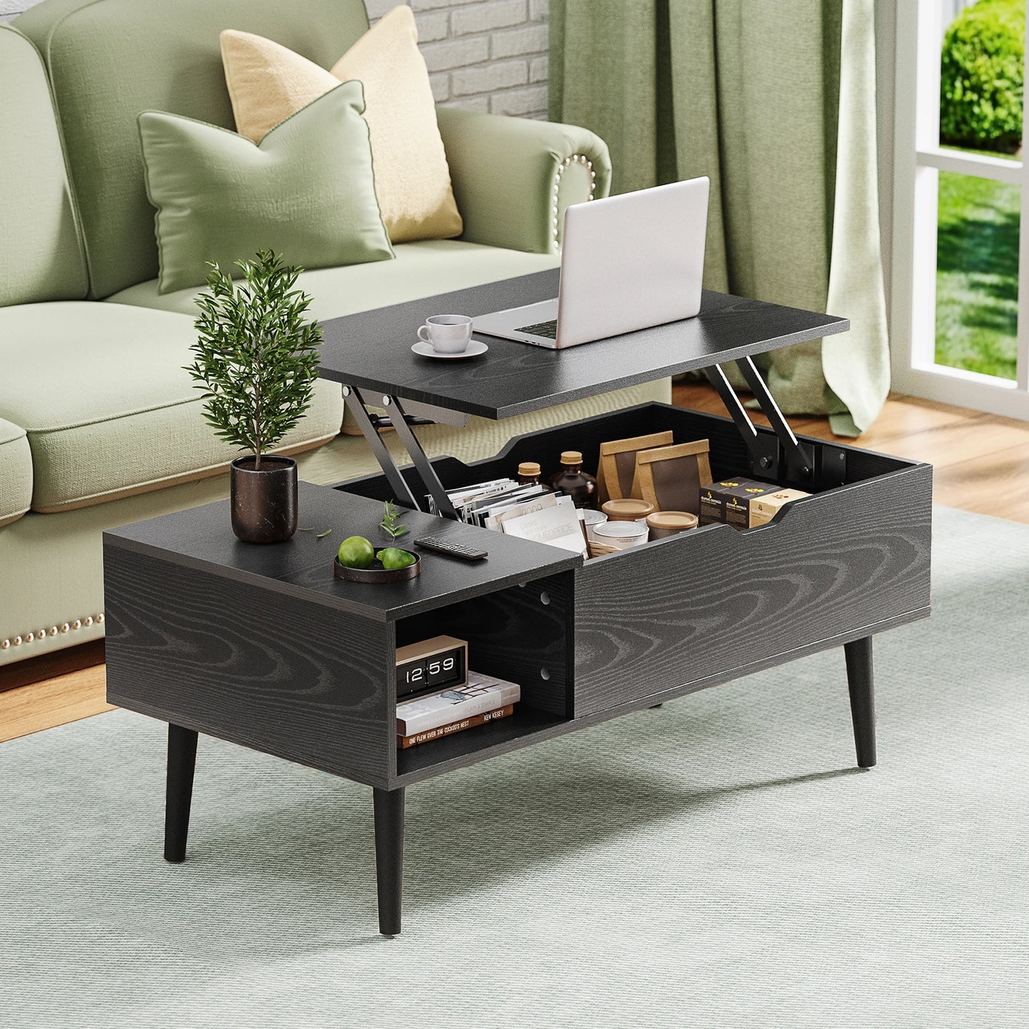 JHK Lift Top Coffee Tables 39.37"x19.7" Wood Dining Tables For Living Room With Adjustable Storage Shelf Easy To Lift Or Lower Dailymaxcare