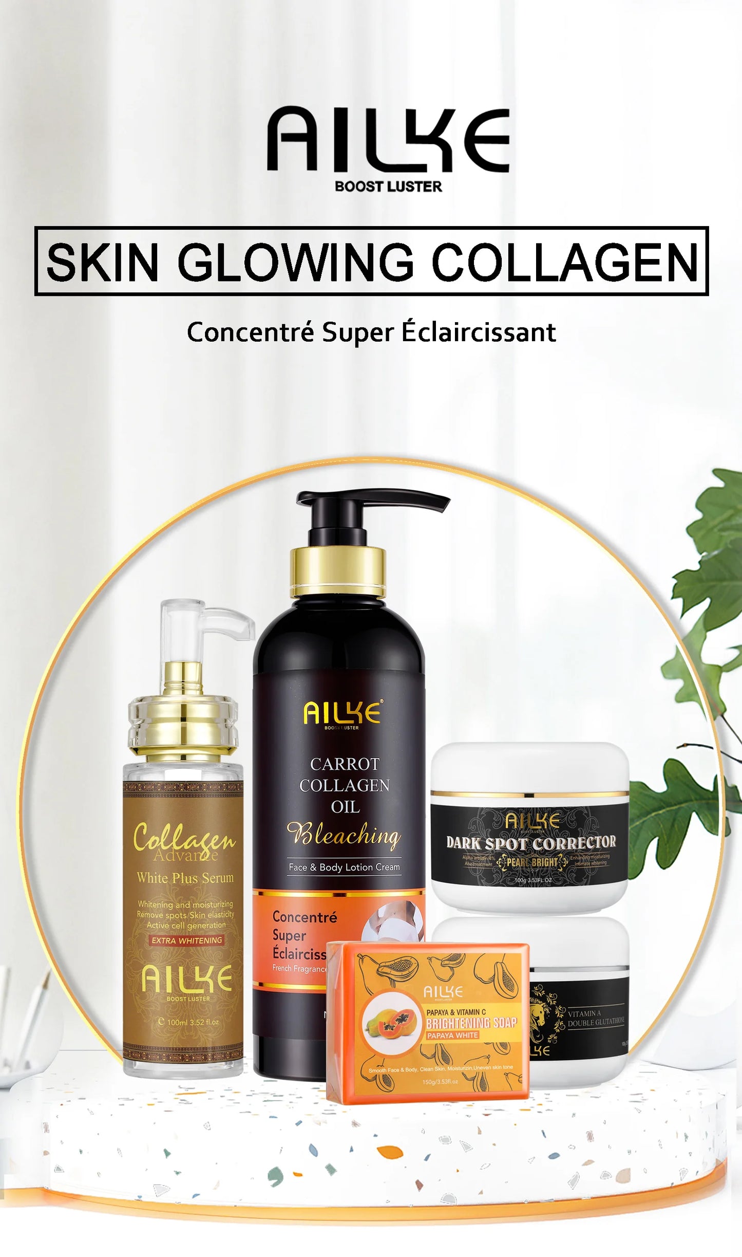AILKE Collagen Women Skin Care, Moisturizing, Smoothing, Whitening, Youther, Removing Freckle & Spot, Skin Glowing 5 In 1 Kit Dailymaxcare