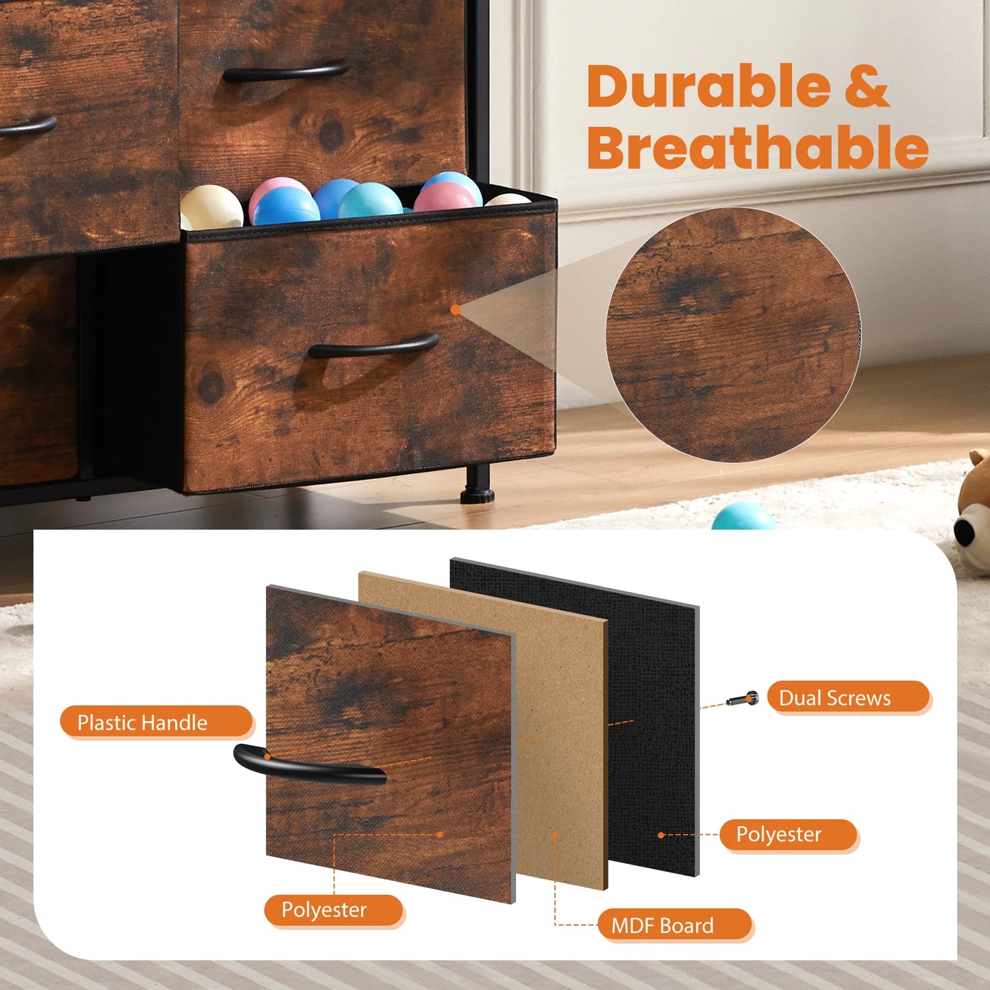 Dresser For Bedroom With 9 Fabric Storage Drawer Wardrobe Tall Chest Organizer Closet Adult Kids Clothes Wood Cabinet Furniture dailymaxcare