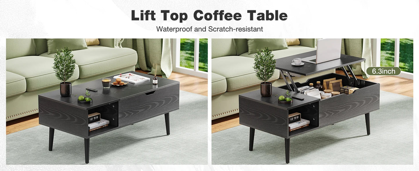 JHK Lift Top Coffee Tables 39.37"x19.7" Wood Dining Tables For Living Room With Adjustable Storage Shelf Easy To Lift Or Lower Dailymaxcare