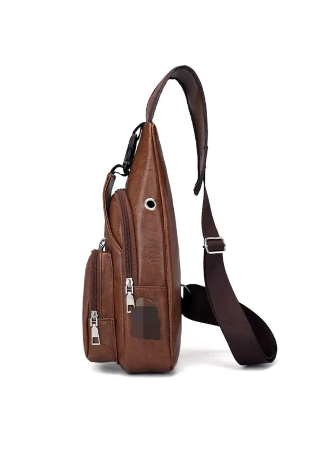 Simple and Fashionable Casual Solid Color PU Multifunctional USB Charging Zipper MEN'S Chest Bag Crossbody Bag for Commuting Dailymaxcare
