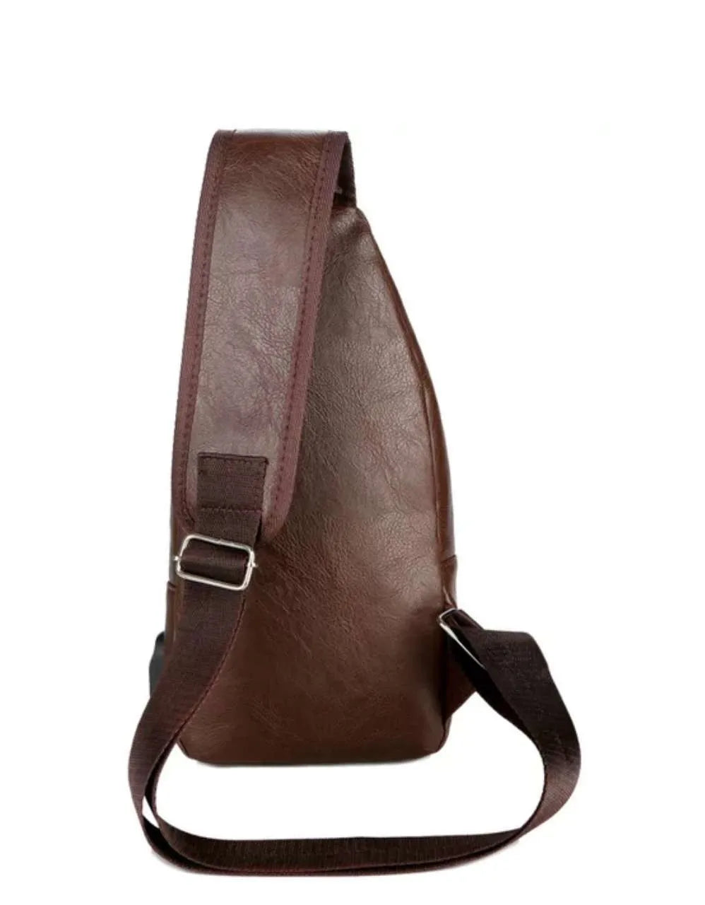 Simple and Fashionable Casual Solid Color PU Multifunctional USB Charging Zipper MEN'S Chest Bag Crossbody Bag for Commuting Dailymaxcare