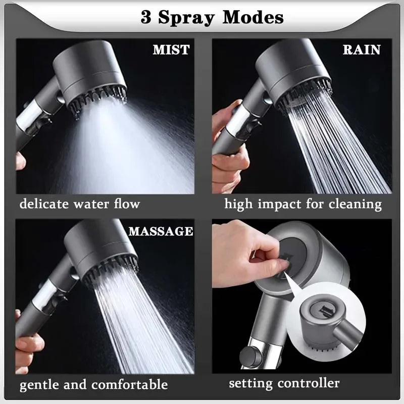 Gray Showers for Bathroom High Pressure Water Saving Head Spa Three Modes of Adjustment Bathroom Accessories Shower Head Dailymaxcare