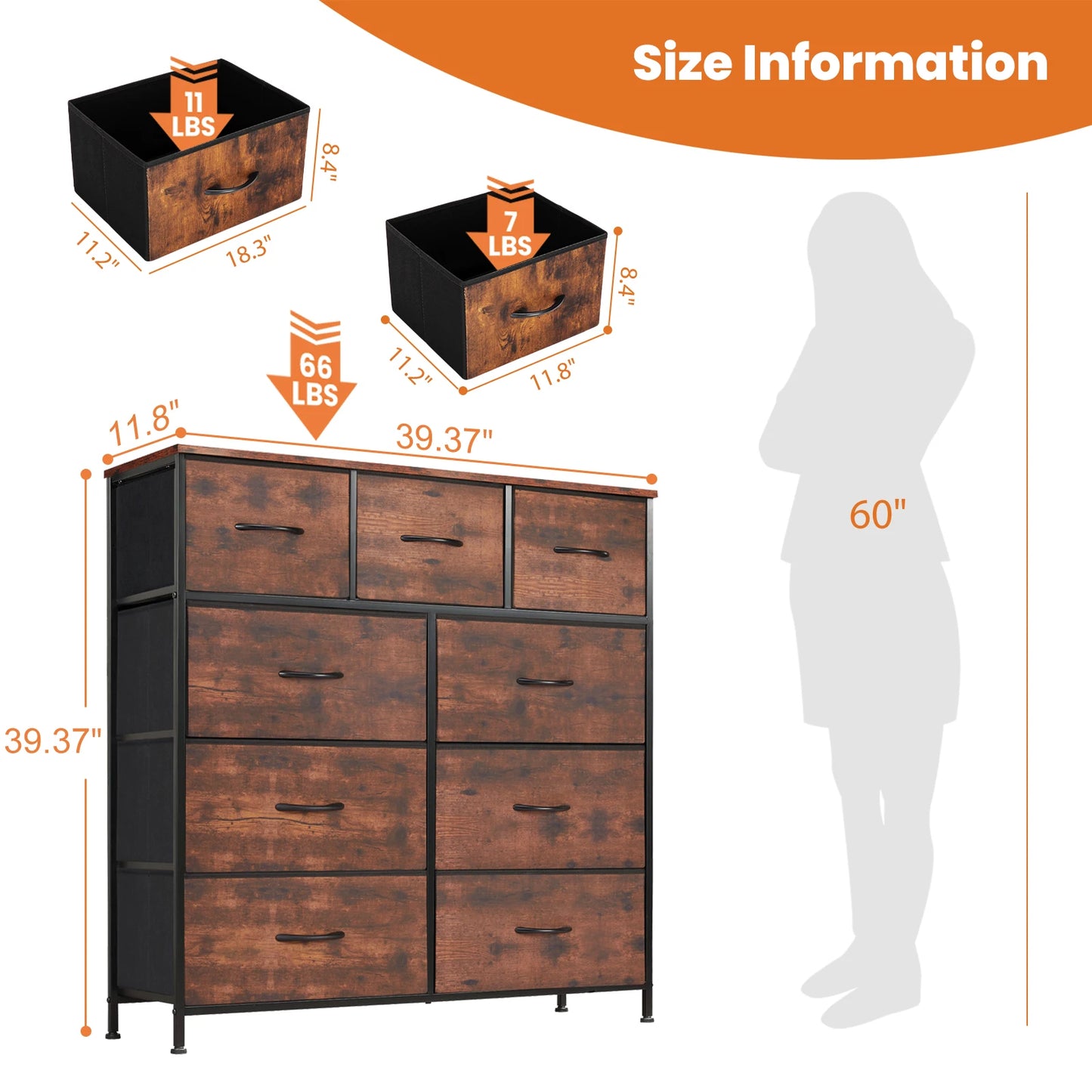 Dresser For Bedroom With 9 Fabric Storage Drawer Wardrobe Tall Chest Organizer Closet Adult Kids Clothes Wood Cabinet Furniture dailymaxcare