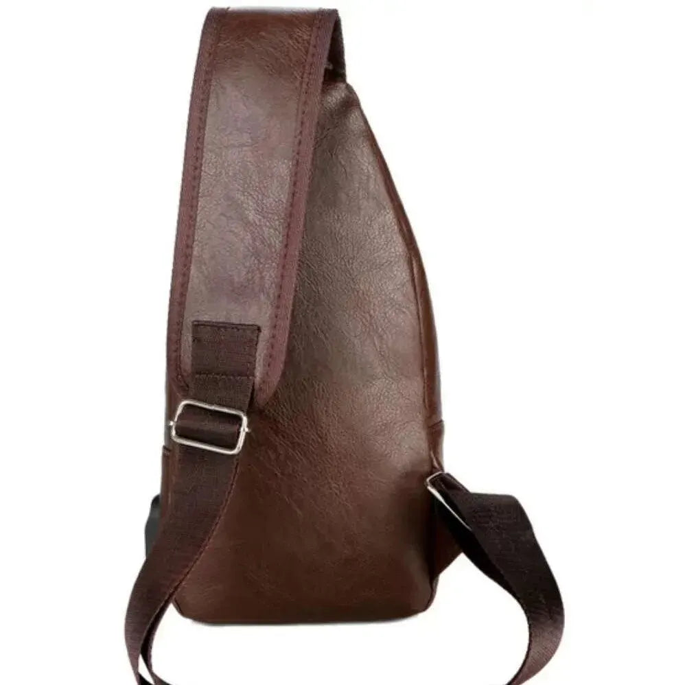 Simple and Fashionable Casual Solid Color PU Multifunctional USB Charging Zipper MEN'S Chest Bag Crossbody Bag for Commuting Dailymaxcare
