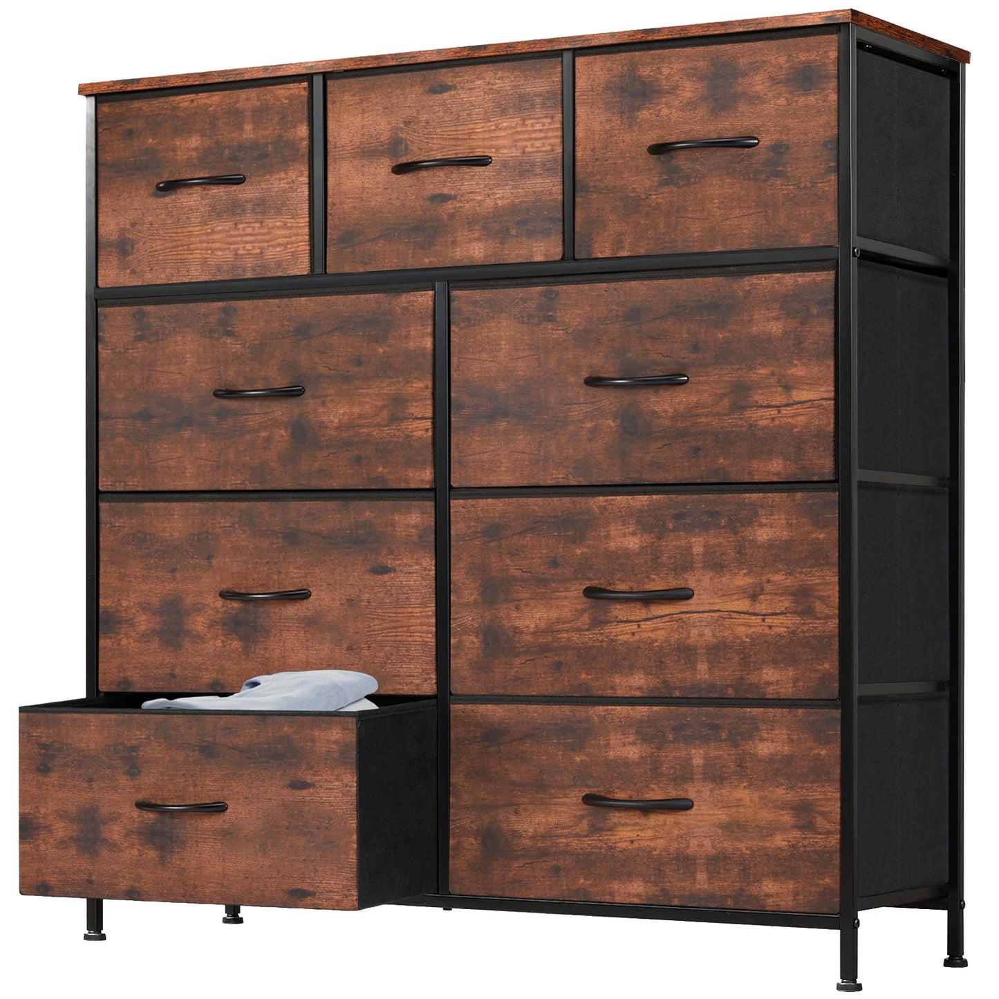 Dresser For Bedroom With 9 Fabric Storage Drawer Wardrobe Tall Chest Organizer Closet Adult Kids Clothes Wood Cabinet Furniture dailymaxcare