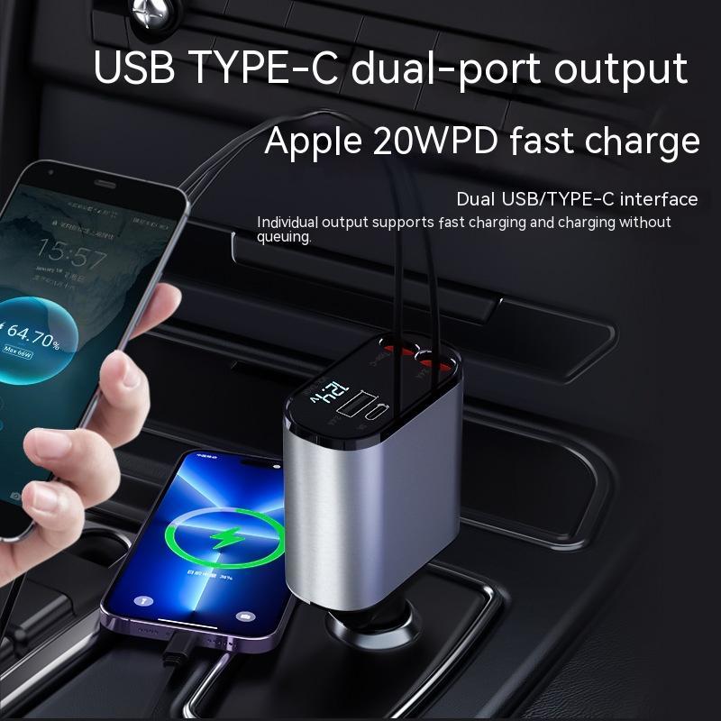 Metal Car Charger 100W Super Fast Charging Car Cigarette Lighter USB And TYPE-C Adapter DAILYMAXCARE