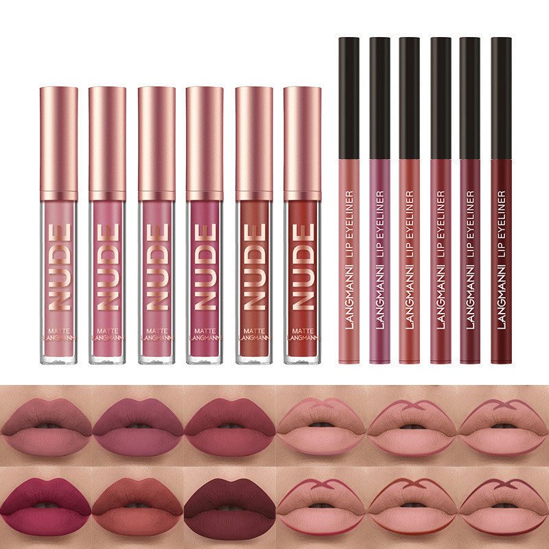 Lip Liner And Lipstick Makeup 12 Pcs Set 6 Matte Lipstick 6 Lip Liner Pens Waterproof Long Lasting Matte Lipstick Beauty Cosmetics Makeup Gift For Girls Lipstick Set DAILYMAXCARE