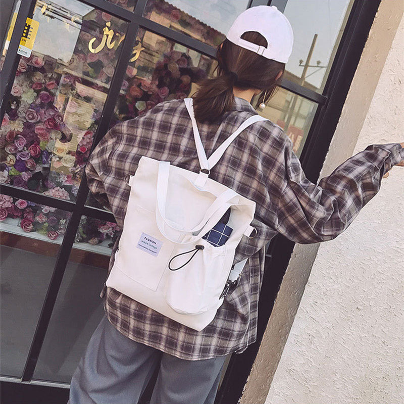 Harajuku Canvas Bags Students Handbag With Pockets Preppy Backpack Shoulder Bag For Women DAILYMAXCARE