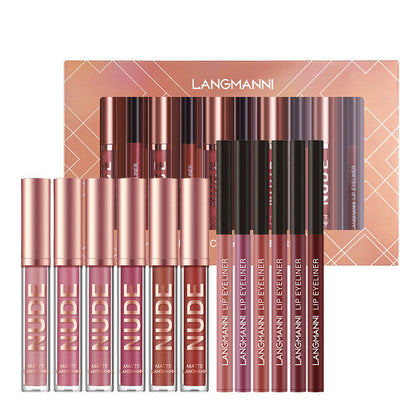 Lip Liner And Lipstick Makeup 12 Pcs Set 6 Matte Lipstick 6 Lip Liner Pens Waterproof Long Lasting Matte Lipstick Beauty Cosmetics Makeup Gift For Girls Lipstick Set DAILYMAXCARE