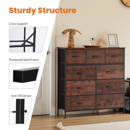 Dresser For Bedroom With 9 Fabric Storage Drawer Wardrobe Tall Chest Organizer Closet Adult Kids Clothes Wood Cabinet Furniture dailymaxcare