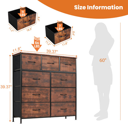 Dresser For Bedroom With 9 Fabric Storage Drawer Wardrobe Tall Chest Organizer Closet Adult Kids Clothes Wood Cabinet Furniture dailymaxcare