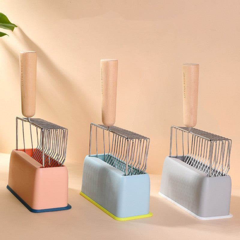Metal Filter Cat Litter Shovel Set Pet Toilet Cleaning Scoop Poop Clean Tool Large Wooden Handle Pets Supplies DAILYMAXCARE